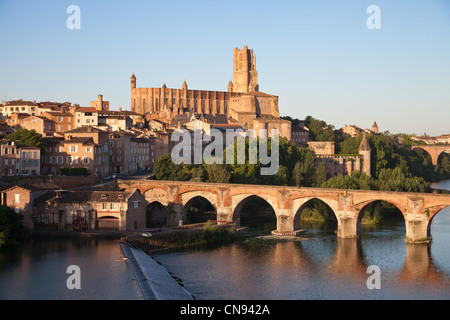 Frankreich, Tarn, Albi, der Bischofsstadt, aufgeführt als Weltkulturerbe der UNESCO, die Kathedrale Sainte Cecile die alte Brücke und die Stockfoto