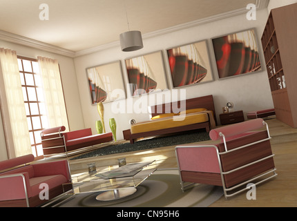 Offener Raum moderne Schlafzimmer/Wohnzimmer. Stockfoto