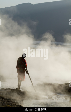 Kenia, Lake Bogoria, Geysir und Masai während einer Safari mit Michel Denis Huot Stockfoto