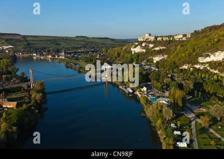 Frankreich, Eure, Les Andelys, Chateau Gaillard, 12. Jahrhundert Festung, erbaut von Richard Coeur de Lion (Luftbild) Stockfoto