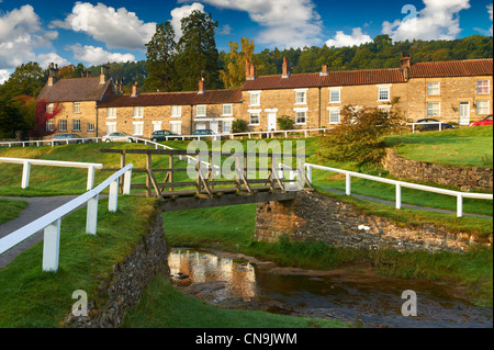 Traditionelle Steinhäuser Hutton-Le-Hole, North Yorks Moors Nationalpark, Yorkshire, England Stockfoto