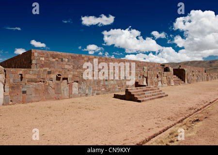 Wand der Kalasasaya Tempel, Pre-Inka Website Tiwanaku, UNESCO-Weltkulturerbe, La Paz, Bolivien, Südamerika Stockfoto