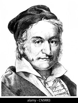 Historische Zeichnung, 19. Jahrhundert, Johann Carl Friedrich Gauß 1777-1855, ein deutscher Mathematiker, Astronom und Physiker Stockfoto