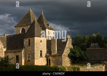 Saint Genies, Dächer des Schlosses und der Kirche XV, Périgord, Dordogne, Frankreich Stockfoto