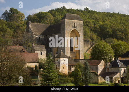 Frankreich, Dordogne, Périgord, Saint-Amand-de-Coly, der Abtei von Saint-Amand-de-Coly und Dorf beherbergt Stockfoto