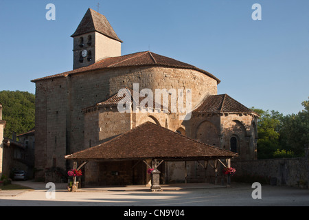 Frankreich, Dordogne, Saint Jean de Cole, Saint Jean de Cole, der Kirche und Dorf Halle, beschriftet die schönen Dörfer der Stockfoto