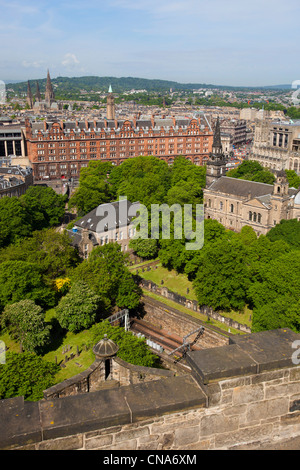 Edinburgh Stadt Edinburgh Castle von oben bei einem Lookout entnommen. Stockfoto