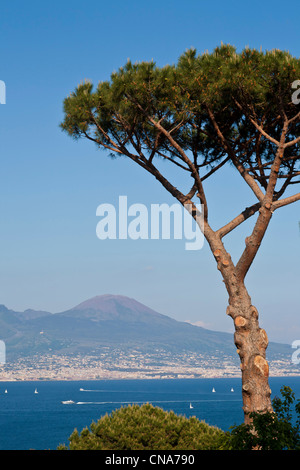 Italien, Kampanien, Neapel, Blick über die Bucht und den Vesuv aus der Nachbarschaft von Mergellina Stockfoto