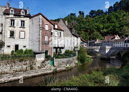 Frankreich, Creuse, Aubusson, mittelalterliche Brücke, Dachterrasse Bezirk Stockfoto