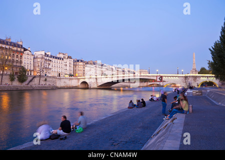 Frankreich, Paris, Seine Ufer, Weltkulturerbe der UNESCO, Picknick an einem Sommerabend Stockfoto