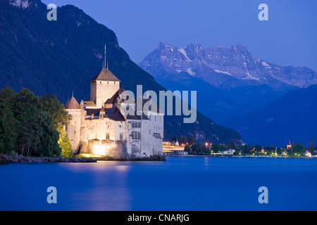 Suisse, Kanton Waadt, Genfer See, Veytaux, das Schloss Chillon in Montreux Stockfoto