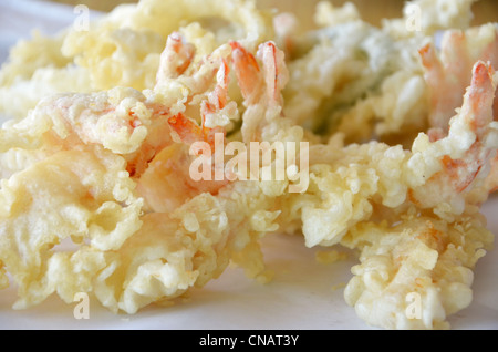 Nahaufnahme von gebratenen Garnelen Tempura japanische Küche Stockfoto