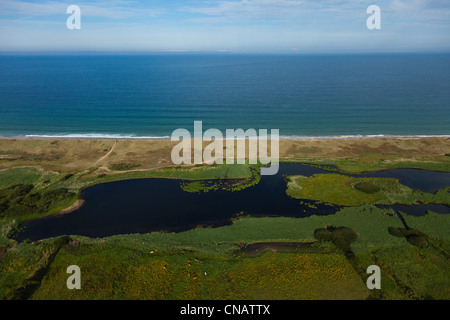 Frankreich, La Mare de Vauville, Vauville, Manche Naturschutzgebiet (Luftbild) Stockfoto