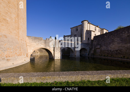 Frankreich, Gard, Aigues Mortes, Constance Turm und die Remparts, gesehen vom Quai Kreuzzüge Stockfoto