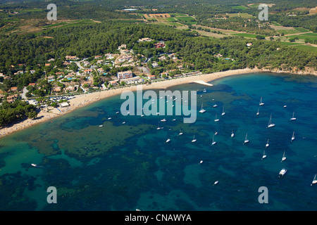 Frankreich, Var, Rade d'Hyeres, La Londe Les Maures, Strand von Argentiere (Luftbild) Stockfoto