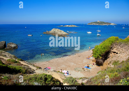 Frankreich, Var, Six Fours Les Plages, Embiez Archipel Insel Embiez, Strand deutschen, Grand Island Rouveau unten Stockfoto
