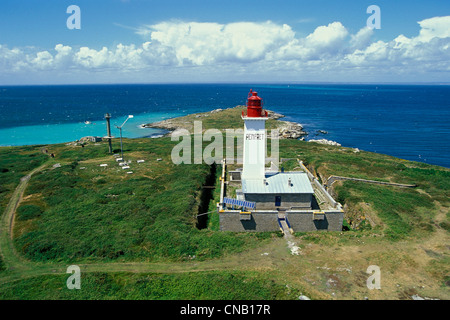 Frankreich, Finistere, La Foret Fouesnant, Iles de Glenan, Ile de Penfret, der Leuchtturm der Insel Stockfoto