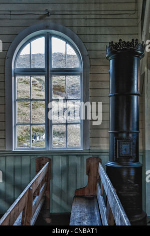 Whaler es Kirche, Innenraum, ehemalige Grytviken Walfangstation, Süd-Georgien Stockfoto