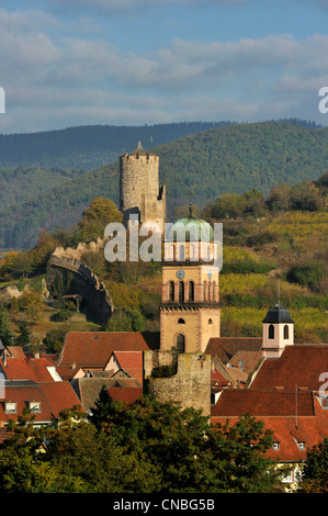 Der Bergfried des Dorfes, Kaysersberg, Haut-Rhin, Elsass-Weinstrasse, Frankreich Stockfoto