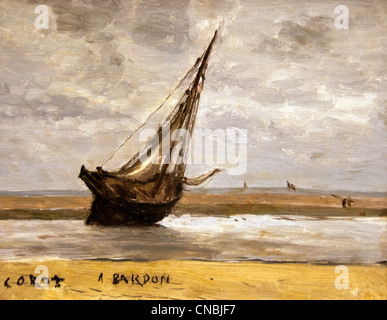 Trouville Boot Fischerboot auf Grund bei Ebbe 1830-1840 Jean-Baptiste Camille Corot 1796-1875 Frankreich Französisch Stockfoto