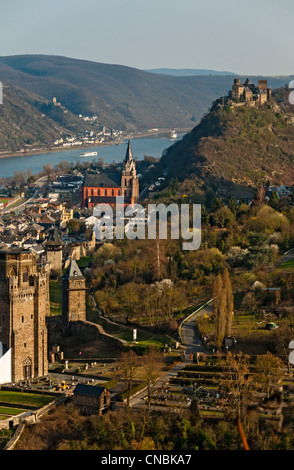 Ansicht der Stadt Oberwesel im UNESCO aufgeführt "Oberes Mittelrheintal", Rheinland-Pfalz, Deutschland. Stockfoto