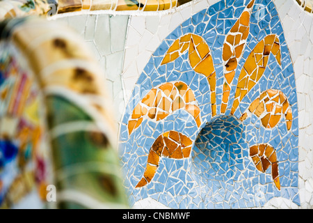 Keramische Detail, Parc Güell, Barcelona Stockfoto