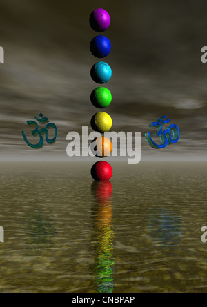 Farbige Aum / Om im Chakra Stockfoto