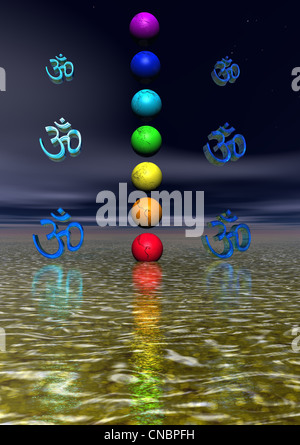 Farbige Aum / Om im Chakra Stockfoto