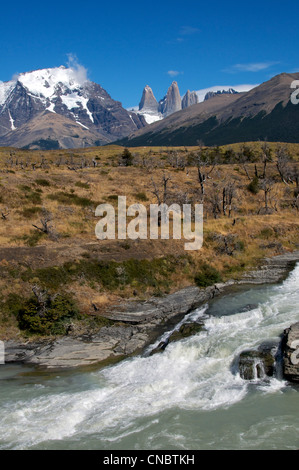 Paine Kaskaden Rio Paine Torres del Paine Nationalpark-Patagonien-Chile Stockfoto