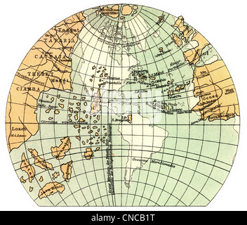 Globus von 1492, Darstellung der Hemisphäre durch Martin Behaim, 1459-1507, ein deutscher Textilkaufmann Stockfoto