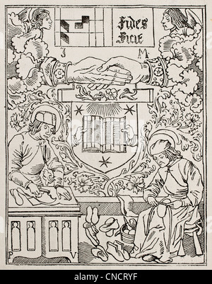 Guy Marchant typografische Marke (Drucker Bücher in Paris am Ende des 15. Jahrhunderts) Stockfoto