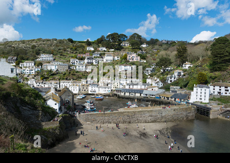 Polperro Fischerdorf, Cornwall, bei Ebbe Stockfoto