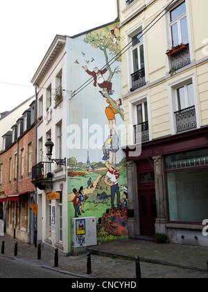 Brüssel ist die Comic-Buch-Hauptstadt Europas. Wandbild in den Straßen der Innenstadt. Belgien Stockfoto