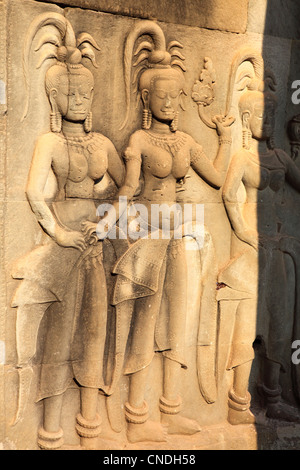 Reliefs in Angkor Wat Tempel. Angkor, Siem Reap, Kambodscha, Südostasien, Asien Stockfoto