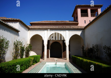 Patio de la Alberca, Nasriden Palast, Alcazaba de Malaga, Málaga, Andalusien, Spanien, Europa. Stockfoto