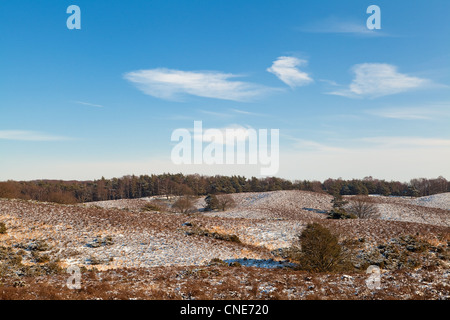 Hügel mit Schnee und strahlend blauer Himmel mit weißen Wolke Stockfoto