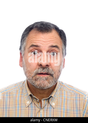 Porträt von einem überrascht im mittleren Alter Mann mit Bart Stockfoto
