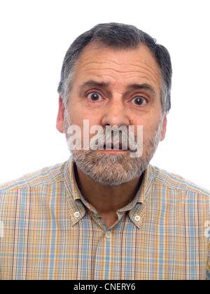 Porträt von einem überrascht im mittleren Alter Mann mit Bart Stockfoto