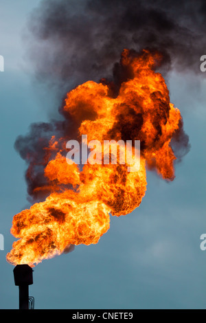 Gas-Fackeln für Gehäuse-Kopf Abfackeln während Öl, Russland Stockfoto