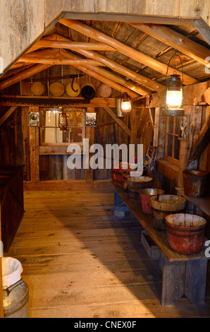 Ahorn Sirup Sugar shack Holzhütte in der Mühle Museum in St. Jacobs Ontario Stockfoto