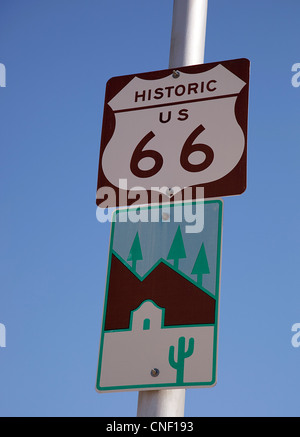Route 66 Schild USA Winslow, Arizona Stockfoto