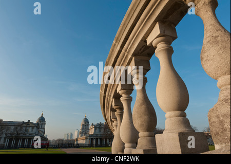 Old Royal Naval College angesehen von den Stufen des The Queen House. Greenwich-London-UK Stockfoto