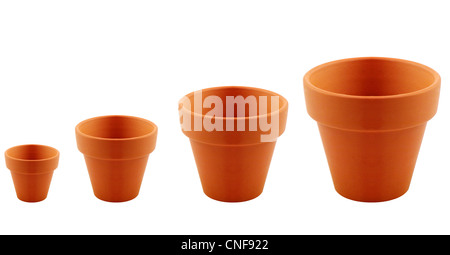 Satz von Garten Tontopf isoliert auf weißem Hintergrund. Stockfoto