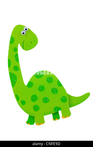 Nahaufnahme von einem Spaß, grüne Dinosaurier mit Kulleraugen auf weißem Hintergrund Stockfoto