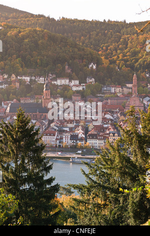 Blick auf Altstadt Heidelbergs Philosophenweg, Heidelberg, Deutschland. Stockfoto