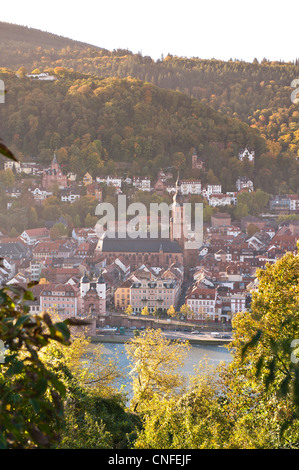 Blick auf Altstadt Heidelbergs Philosophenweg, Heidelberg, Deutschland. Stockfoto