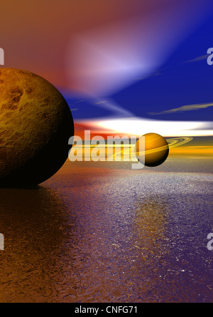 Planeten und Landschaft Stockfoto