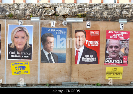 Wahl des Präsidenten der Republik in Frankreich, Plakate der Kandidaten für die erste Runde. Stockfoto