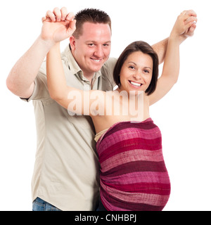 Porträt des glücklichen Paares erwartet Baby, isoliert auf weißem Hintergrund. Stockfoto