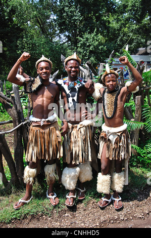 Zulu welcome-Party, Lesedi African Cultural Village, Broederstroom, Johannesburg, Provinz Gauteng, Südafrika Stockfoto